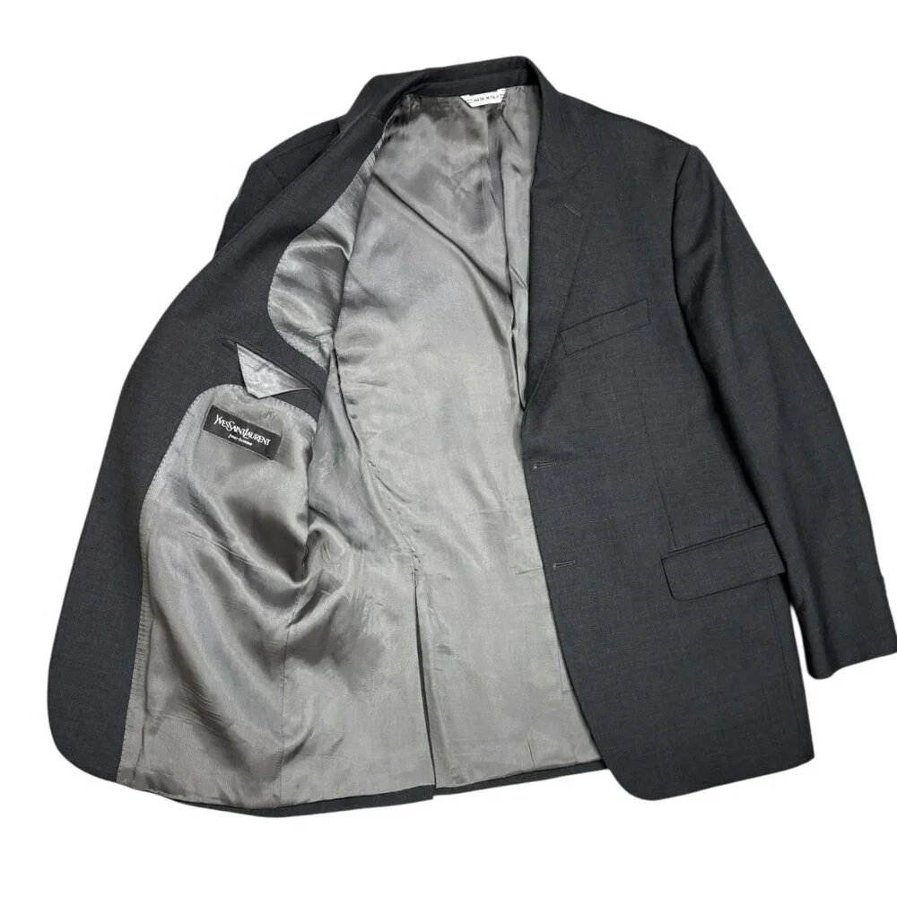 Yves Saint Laurent Pour Homme‎ Charcoal 120s Wool Two Button Blazer